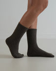 Cable Knit / Cashmere Wool Socks / Choc