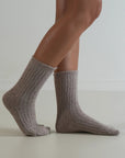Cable Knit / Cashmere Wool Socks / Taupe