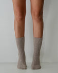 Cable Knit / Cashmere Wool Socks / Taupe