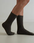 Ribbed / Cashmere Wool Knit Socks / Choc