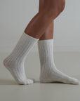 Ribbed / Cashmere Wool Knit Socks / Milk