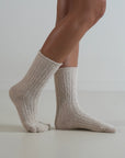 Cable Knit / Cashmere Wool Socks / Natural
