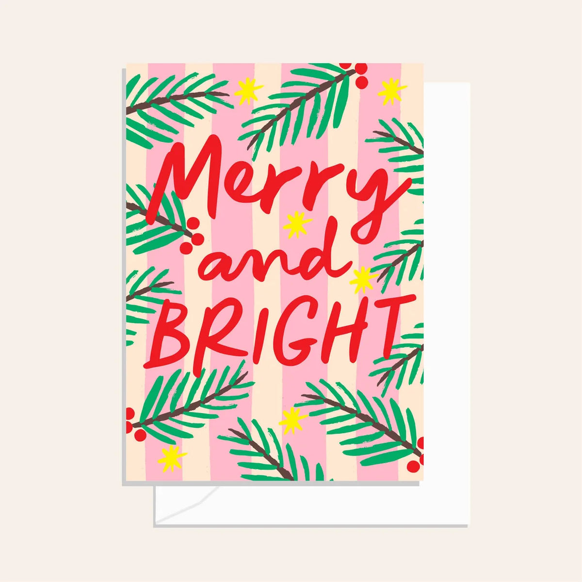 Greeting Card / Merry &amp; Bright Stripe Greenery / $2.95 unit / MOQ 1 pack of 6
