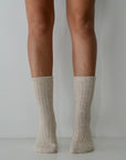Cable Knit / Cashmere Wool Socks / Natural