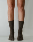 Ribbed / Cashmere Wool Knit Socks / Choc