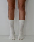 Ribbed / Cashmere Wool Knit Socks / Milk