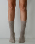 Ribbed / Cashmere Wool Knit Socks / Taupe