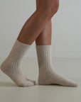 Ribbed / Cashmere Wool Knit Socks / Natural