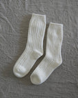 Ribbed / Cashmere Wool Knit Socks / Milk