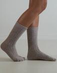 Ribbed / Cashmere Wool Knit Socks / Taupe